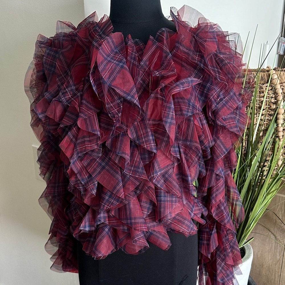 Anthropologie Dolan Left Coast Plaid Ruffle Blouse - Size L - Picture 2 of 9
